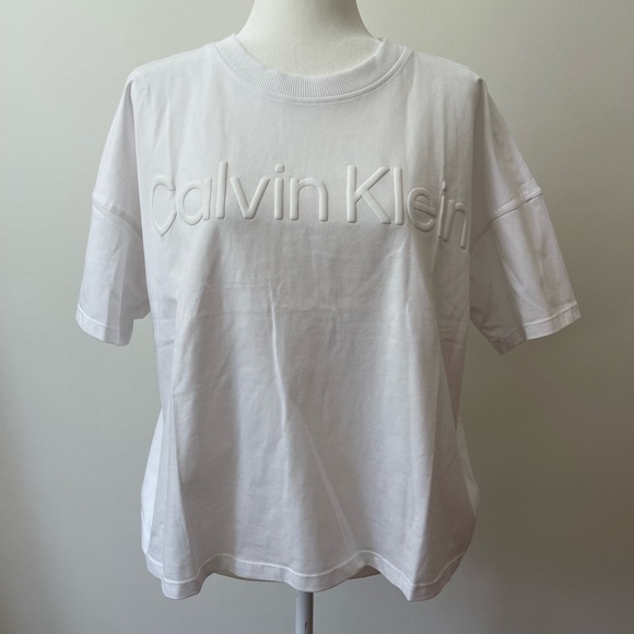 Calvin Klein Performance Tops - Calvin Klein White Cotton T-shirt Puff Letter Boxy Size XL NWT Classic 90s Y2K